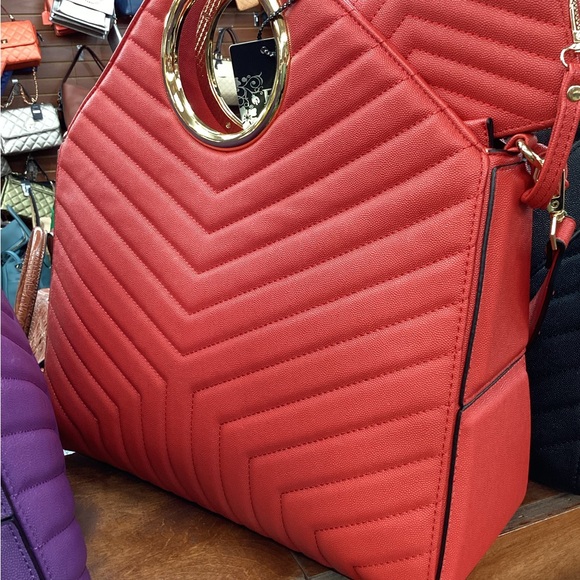 Handbags - Fashion, Red Quilted Women’s Tote Bag with Wallet.